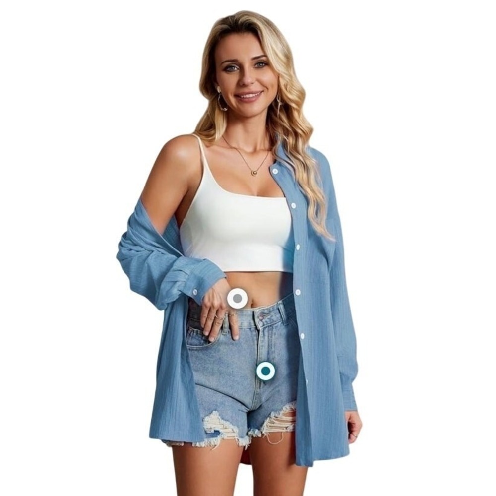 Stamain Women's Small Long Sleeve Boyfriend Button Up Shirt Top Blouse Oversized